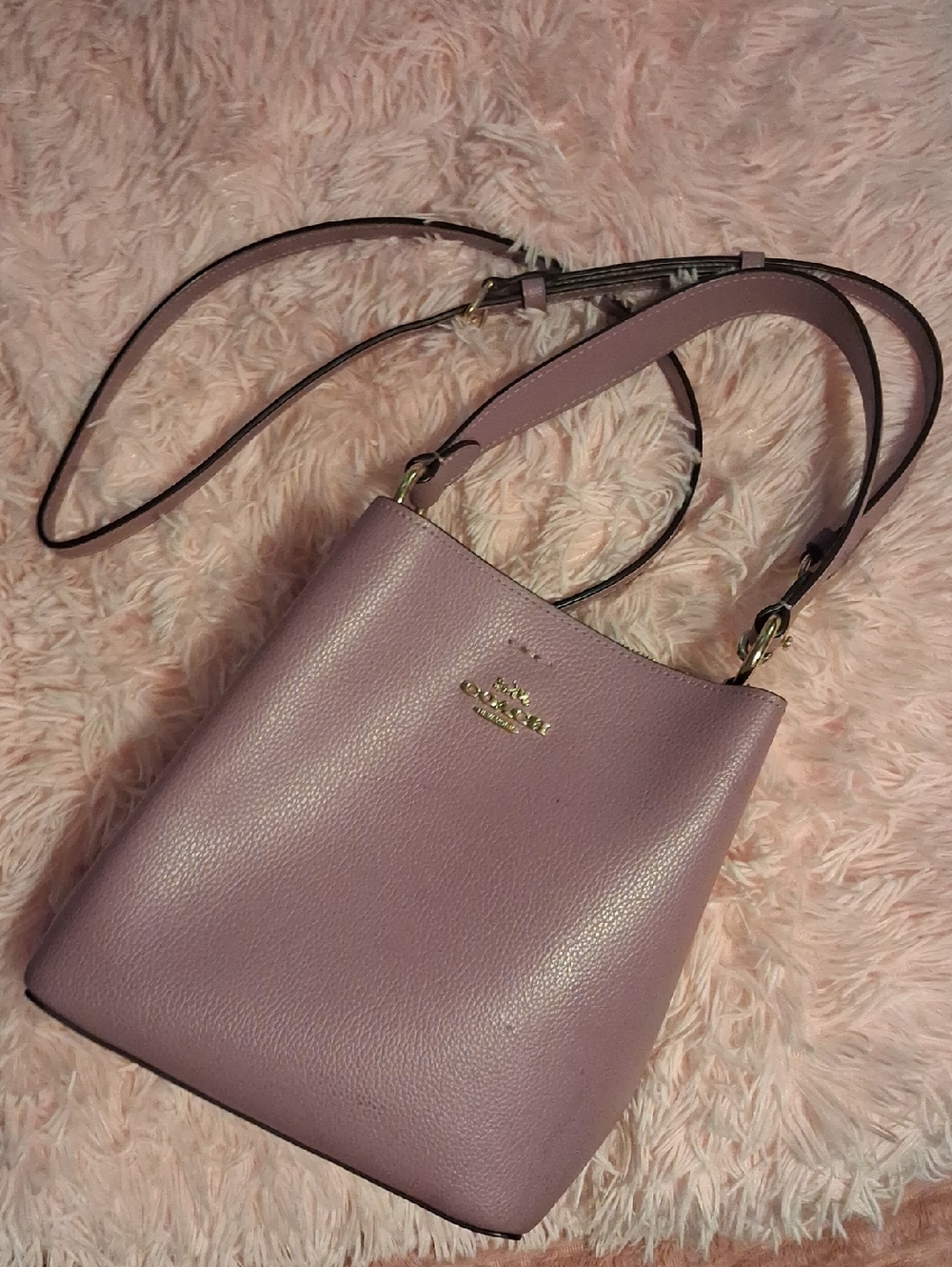 Coach Pebbled Leather Crossbody Bag in Mauve Pink